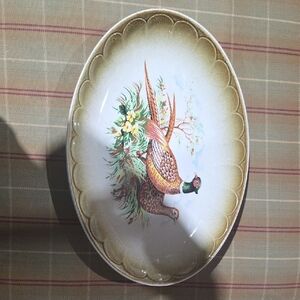 VINTAGE Oval Pheasant Serving Platter in Cream and Brown Gradient
